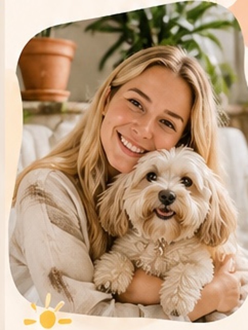 Illustrative founder and dog portrait